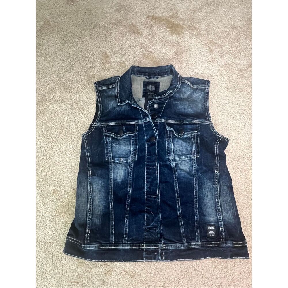 Harley-Davidson HDMC Denim Vest Women’s Large Dark Wash Moto Jean Vest